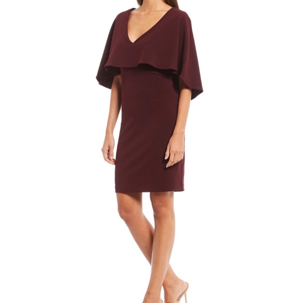 Badgley Mischka Capelet Popover Sheath Dress Burgundy Size US 2
